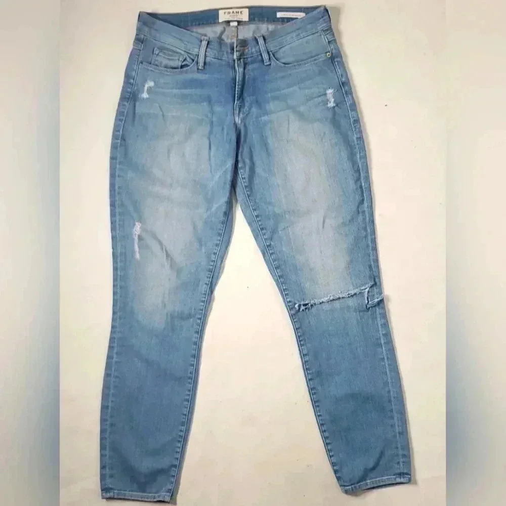 Frame Jeans Womens 28 Everglade Blue Denim Le Skinny de Jeanne Crop Stretch